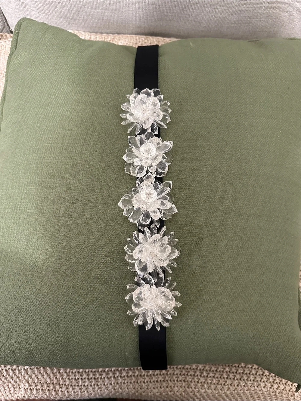 Crystal Floral Cluster Belt - Black with Clear Accents